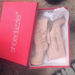 Shoedazzle Blush Thigh High Stiletto Boots